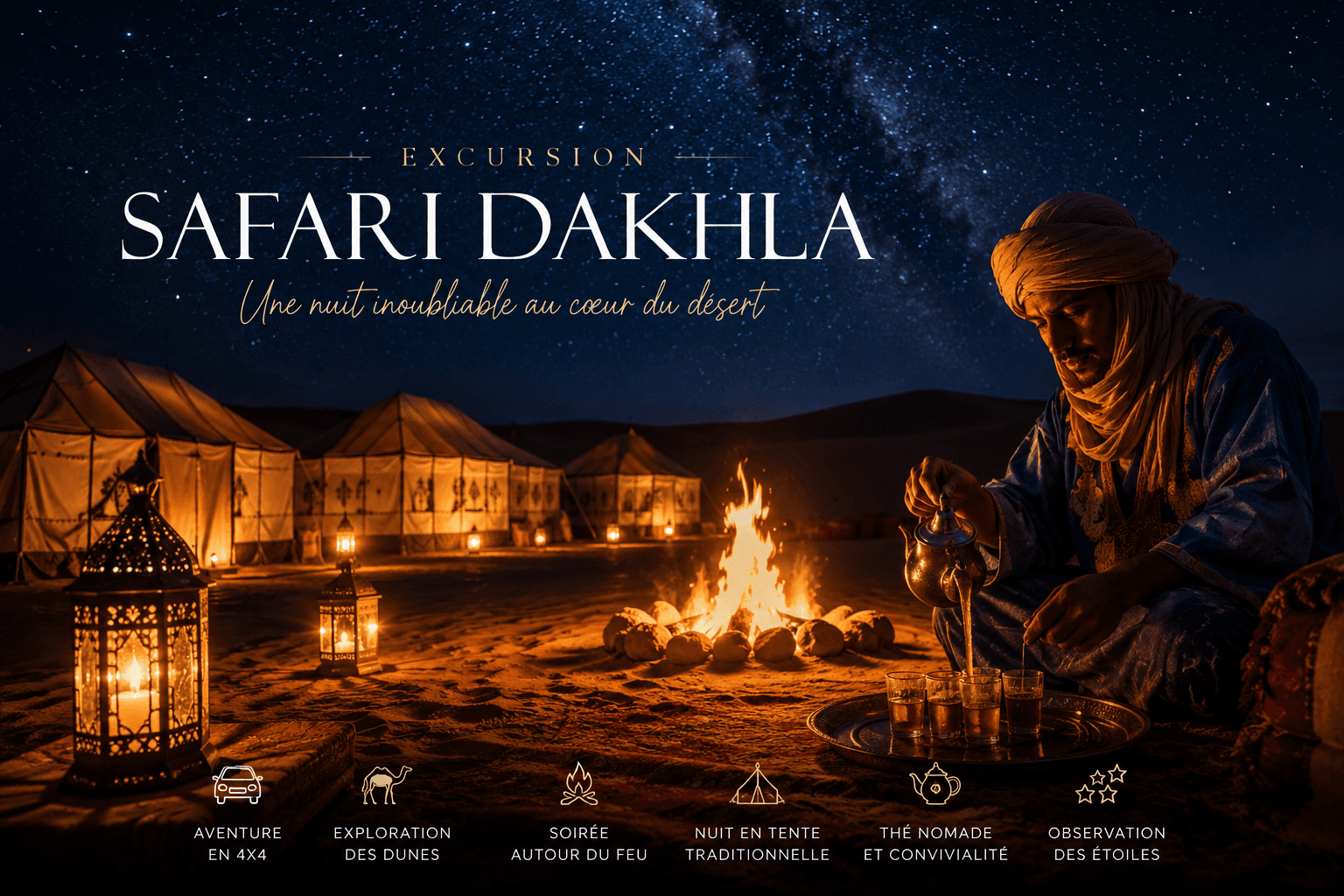 Safari Dakhla : vivez 2 nuits magiques sous les étoiles du Sahara
